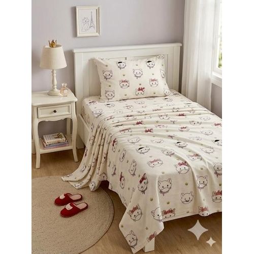 Yarlin-Cotton 100% Bed Set (Flat Bedsheet for 120 cm beds and 1 Small Pillowcases (Ketties 1) Design