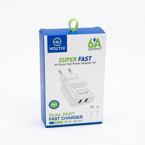 Dual Port 6A Super Fast Wall Charger Type-C Cable 12 Months Warranty