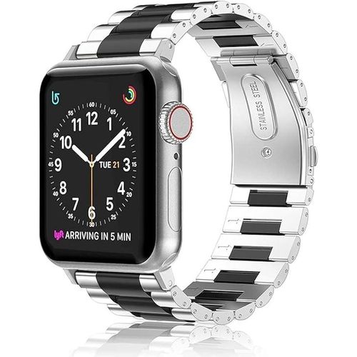 Metal Band Compatible with Apple Watch Band 42-44-45-49 Series SE 6/5/4/3/2/1/7/8 Ultra Stainless Steel Strap for iWatch + 1 Removal Tool,-by (Silver Black)
