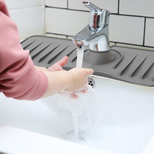 Silicone Faucet Mat: Splash Guard for Kitchen Sink, Kitchen Tray, Drip Handle – Kitchen Bathroom Drying Mat for Floor Protection – Best Quality (Gray, 4pec)
