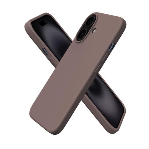 Compatible with iPhone 16 Case Slim Liquid Silicone 3 Layers Soft Gel Rubber Shockproof Protective Case with Anti-Scratch Microfiber Lining-Light Brown