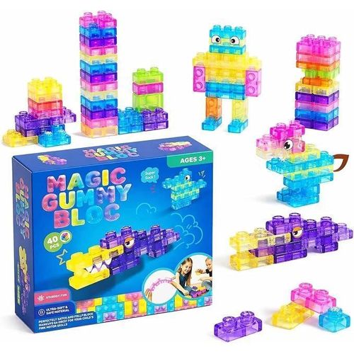 Magic Gummy Bloc Soft Building Blocks Set, Translucent Multicolour, 40 Pieces, Ages 3+
