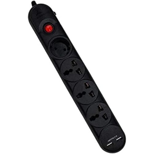 Systemmax Power Strip - 4 Sockets 2 USB Charging Ports - Black