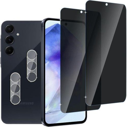 Set of 4 privacy tempered glass screen protectors for Samsung Galaxy A55 5G, set of 2 anti-spy protection films with 2 camera protection accessories, 28-degree privacy protection, 9H