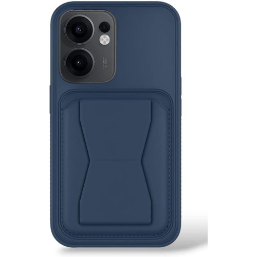 حافظة جلدية متوافقة مع موبايل اوبو رينو 13F من الجلد المقاوم للصدمات مع حامل مدمج من جلد البولي يوريثين لمظهر انيق وقبضة مريحة (ازرق)