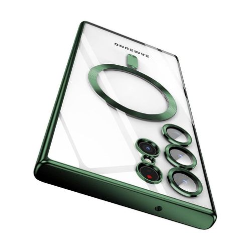 Magnetic Metallic Glossy Slim Clear Luxury Soft Shockproof Case Full Camera Cover Protection Compatible with MagSafe For Samsung Galaxy S25 Ultra Green