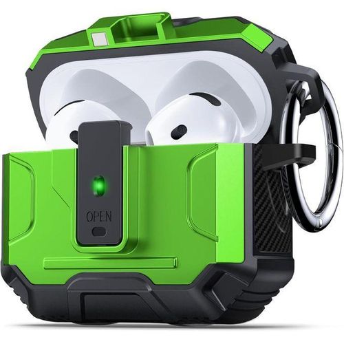 Armor Earphone Cover Case for Airpods 4 Generation, Military Grade Full Body Shockproof Protection Hard Case, Support Wireless Charging with Keychain, Magnetic Lid, Front LED Visible, Light Green