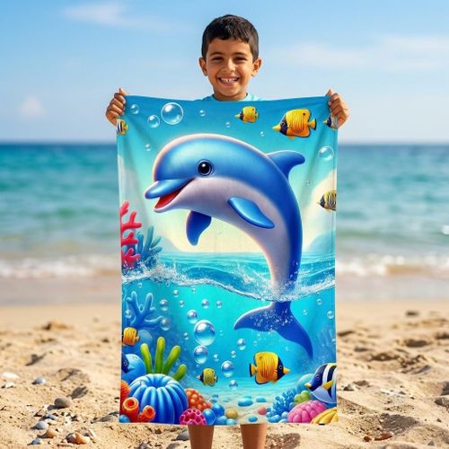 Kids Beach Towel Microfiber Bath Towel Shurk design highly Absorbent & Quick Drying 50*100 cm