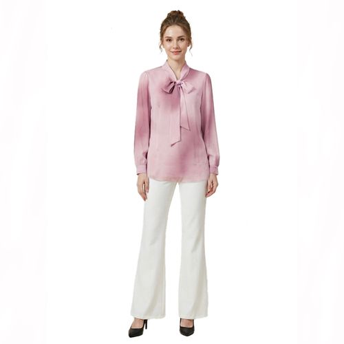 Elegant Womens Chiffon Blouse With Bow Tie - Pink