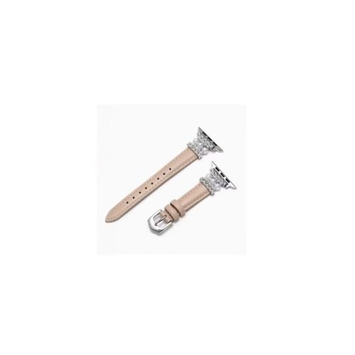 luxury diamond pearl leather suitable for Apple watch strap - Beige