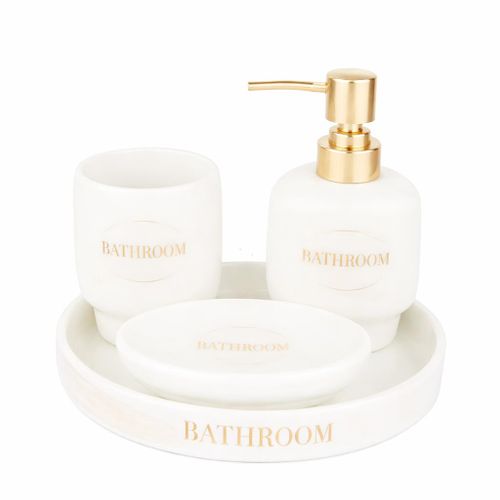 Luxury 4-piece ceramic bathroom accessory set elegant white design with a gold pump