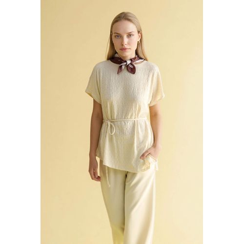 Asymmetric Boat Neck Crepe T-shirt