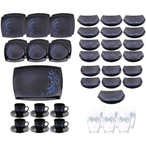 Quadrato Palm Decorated Dinnerware Set, 50 Pieces - Blue and Black