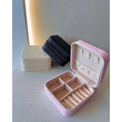 Portable Jewelry Box Zipper Organizer Small Square Multi-Compartment Travel Storage Box
