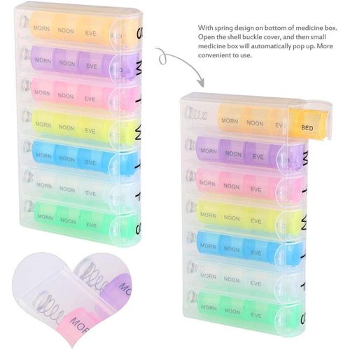 Weekly Pill Organizer with Daily Compartments 4 Times Per Day Medicine and Vitamin Storage Box Travel Size 2 Pieces
