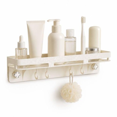 Suction Wall Bathroom Shelf with Hooks - 3-25