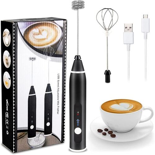 Milk Frother Handheld Electric Milk Foamer USB Rechargeable 3 Speeds Coffee Foam Maker with Egg Whisk Drink Mixer Mini Blender Perfect for Coffee Cappuccino Matcha Hot Chocolate