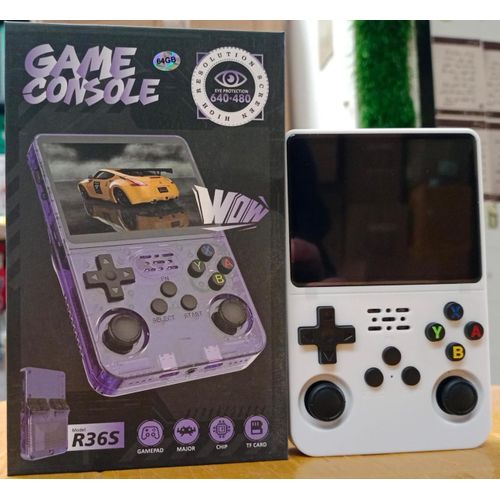 R36S Portable Gaming Console, 3.5-inch IPS Display, RK3326 Processor, Linux System, 64GB TF Card, 20000+ Classic Games, 3000mAh Battery (white)