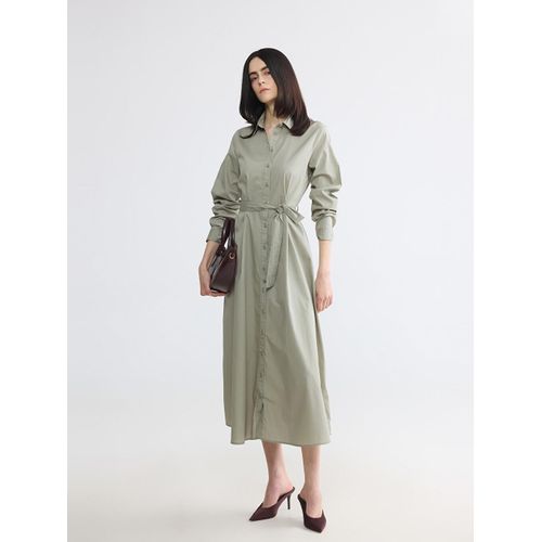 Sashed Poplin Shirt Dress