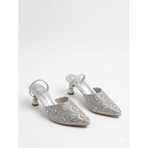 Shoes Heels Embroidered Elegant F-620 - Silver