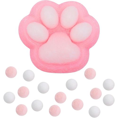 Squishy Cat Paw, Plastic Squishy Paw Shape with 10 Mini Fluffy Balls Animal Shaped Stress Relief Toys for Teenagers Adults (Pink)