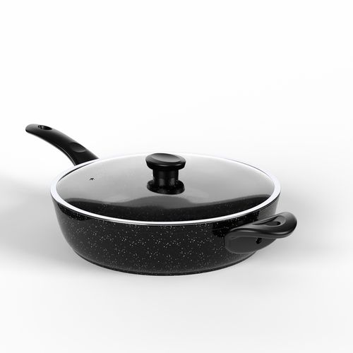 مقلاة طهي توب شيف بحجم 30 سم مع غطاء زجاجي - أسود