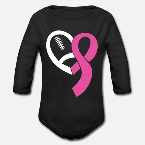 Football Breast Cancer Awareness Ribbon Organic Long Sleeve Baby Bodysuit