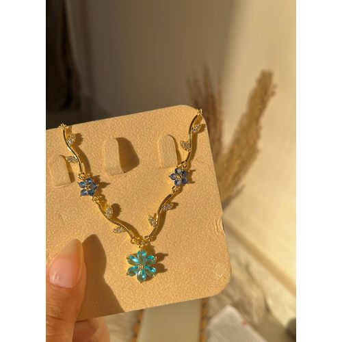 Dainty Stainless Steel Flower & Leaf Branch Pendant Necklace