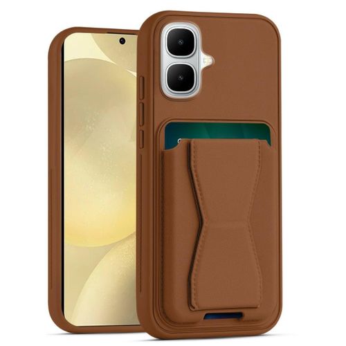 Leather back cover with card wallet Foldable Shockpoof Case compatible with Infinix Smart 10 (Brown)
