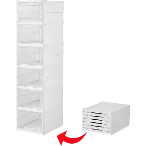 منظم أحذية بلاستيكي من FUYUN - صناديق أحذية مكونة من 6 طبقات قابلة للتكديس والطي للخزائن، حاويات أحذية رياضية شفافة وموفرة للمساحة، لا تحتاج إلى تجميع