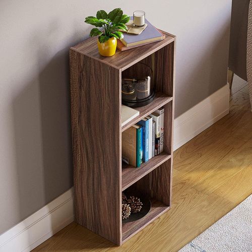 Low Bookcase 3 Tiers, Storage and Display Unit - Brown