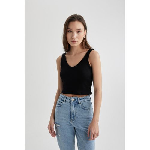 Fitted V-Neck Basic Plain Ribbed Cotton Tank Top