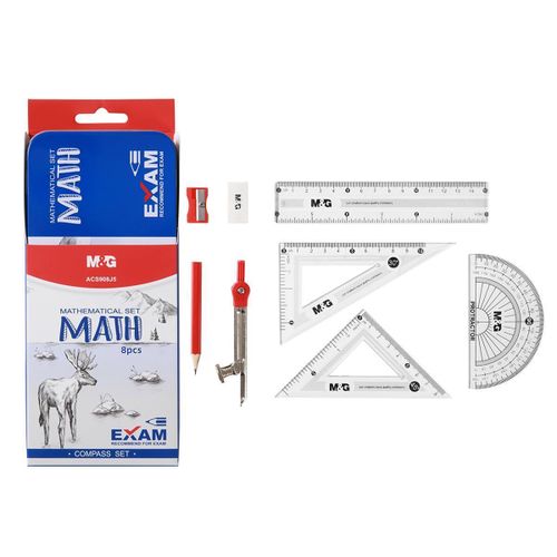 Chenguang Mathematical Geometry Set , 8-Piece Math Set with Compass, Ruler, Set Squares & Protractor, Exam Set - No: ACS908J4