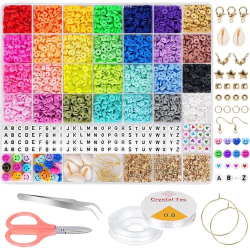 6380Pcs Clay Beads Kit, 28 Colors Flat Round Polymer Clay Beads for Jewelry Making, 6mm Heishi Clay Spacer Beads for Bracelet Necklace Earring DIY with Letter Beads for Kids Adults