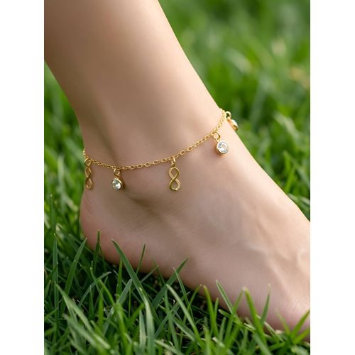 Gold Color Infinity Anklet with Zircon Stones Adjustable Chain