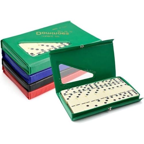 Double Hexagon Dominoes Set 28 Pcs Set Multi Color Leather Bag Family Entertainment Game Random Color