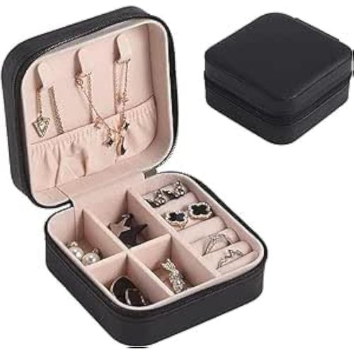 Travel Jewelry Box, Jewelry Box Organizer Case, Portable Jewelry Organizer, Earrings, Necklace, Jewelry, Three Layers with Hooks, Removable Dividers Storage Box black