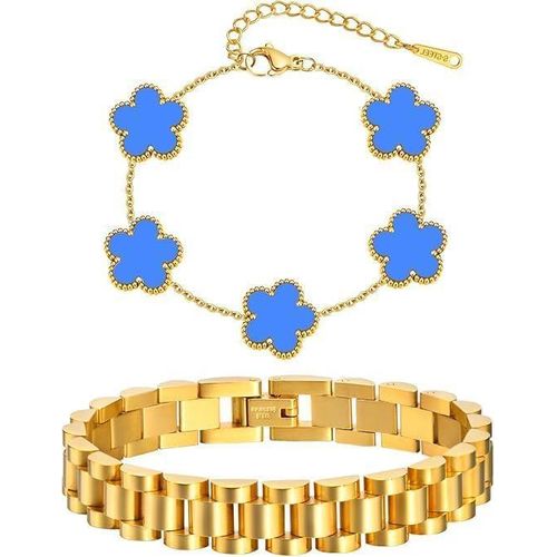 Set of gold bracelets with stackable flower design - two pieces of stainless steel bracelet that does not lose its shine, stainless steel friendship bracelet, watch bracelet,