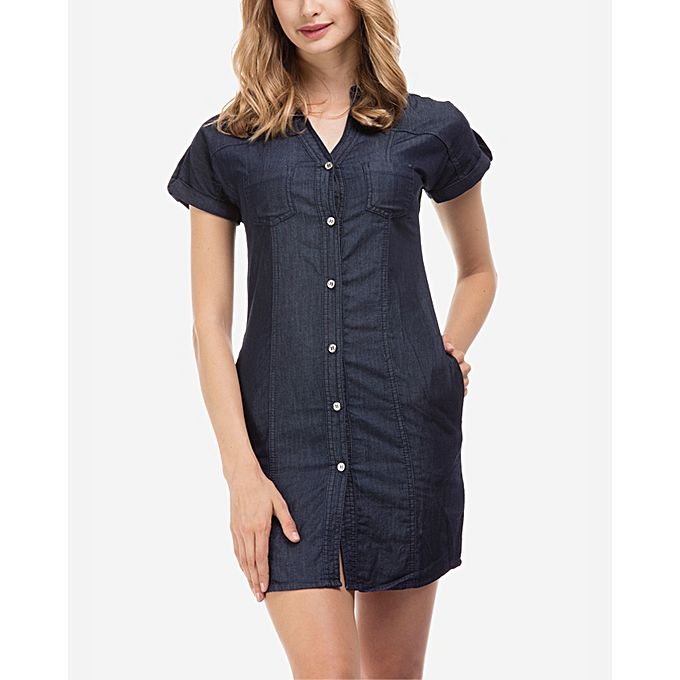 Buy Ravin Denim Shirt Dress-Navy Blue in Egypt