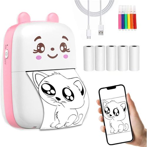 Mini Pocket Printer, Portable Thermal Printer for Pictures/Retro-Style Photos/Receipts/Notes/Lists/Label/Memo/QR Codes, Wireless Bluetooth Printer with Android or iOS APP