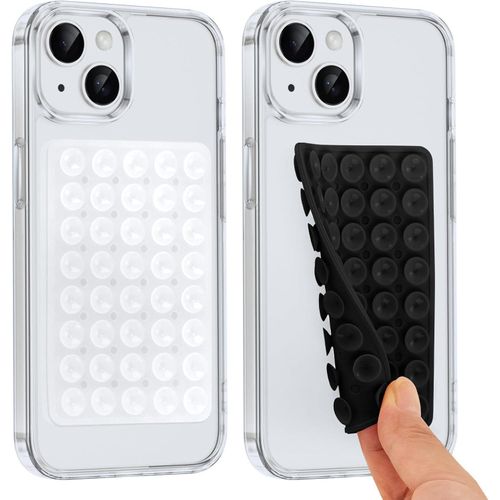 2 x Suction Cups for Mobile Phone in Silicone Double Sided Holder, Hands-Free Suction Phone Holder - Versatile - All Phone Models - Durable and Easy to Use (Transparent, Black)