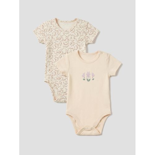 Crew Neck Printed Baby Girl's Snap Bodysuit 2 Pack