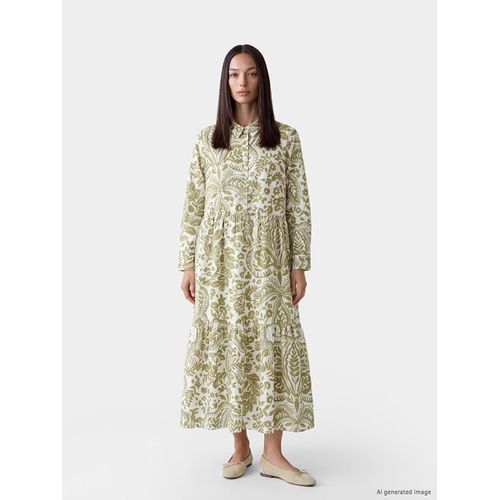 Collared Neck Patterned 100% Cotton Dress