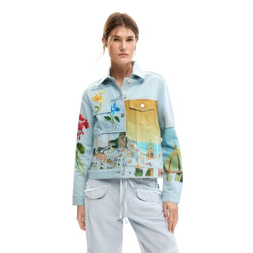 Regular-fit denim jacket with embroidered patches