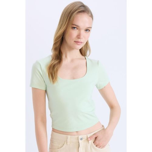 Woman Knitted Short Sleeve T-Shirt - Mint