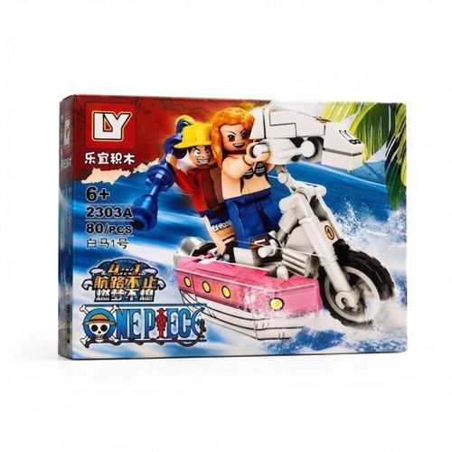 LEYI One Piece 4-in-1 Building Blocks Toy Set - White Horse No. 1 Motorcycle & Action Figures Model Kit with 80 Pieces for Kids Ages 6+ (Model 2303A)