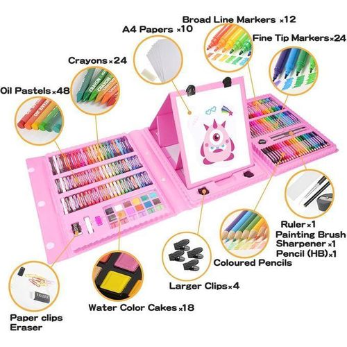 208 Piece Kids Art Set with Tripod Art Kit for Girls Boys and Teens Includes Crayons Colored Pencils Pastels Coloring Book Origami Paper and More Safe Portable and the Perfect Gift for Creativit