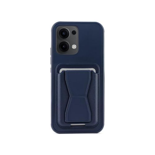 Leather back cover with card wallet Foldable Shockpoof Case compatible with Oppo Reno 13 5G (Blue)
