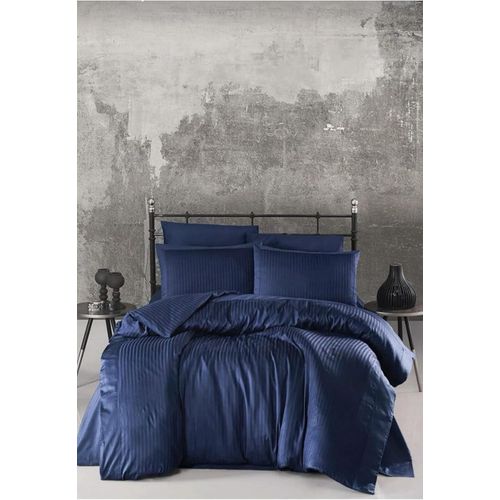 Silk Duvet Cover - 3 Pieces - Stripe - Consists of Comforter and 2 Pillow Cases 50 * 70 (Navy, 220 * 240)