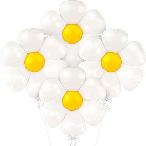 Katchon large margaritas blancas 45 pulgadas - Paquete de 4 - Decoraciones de fiesta geniales - Globo de flores para decoraciones de despedida de soltera - Globos de Mylar geneales -